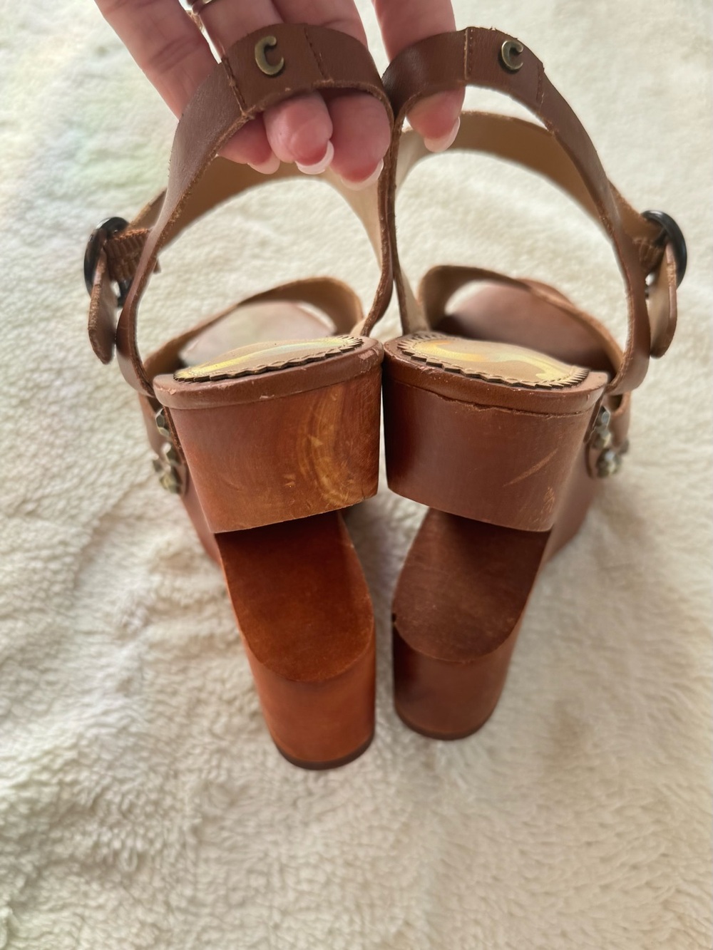 Sam Edelman Circus Wooden Brown Studded Platform Sandals - Picture 5 of 7